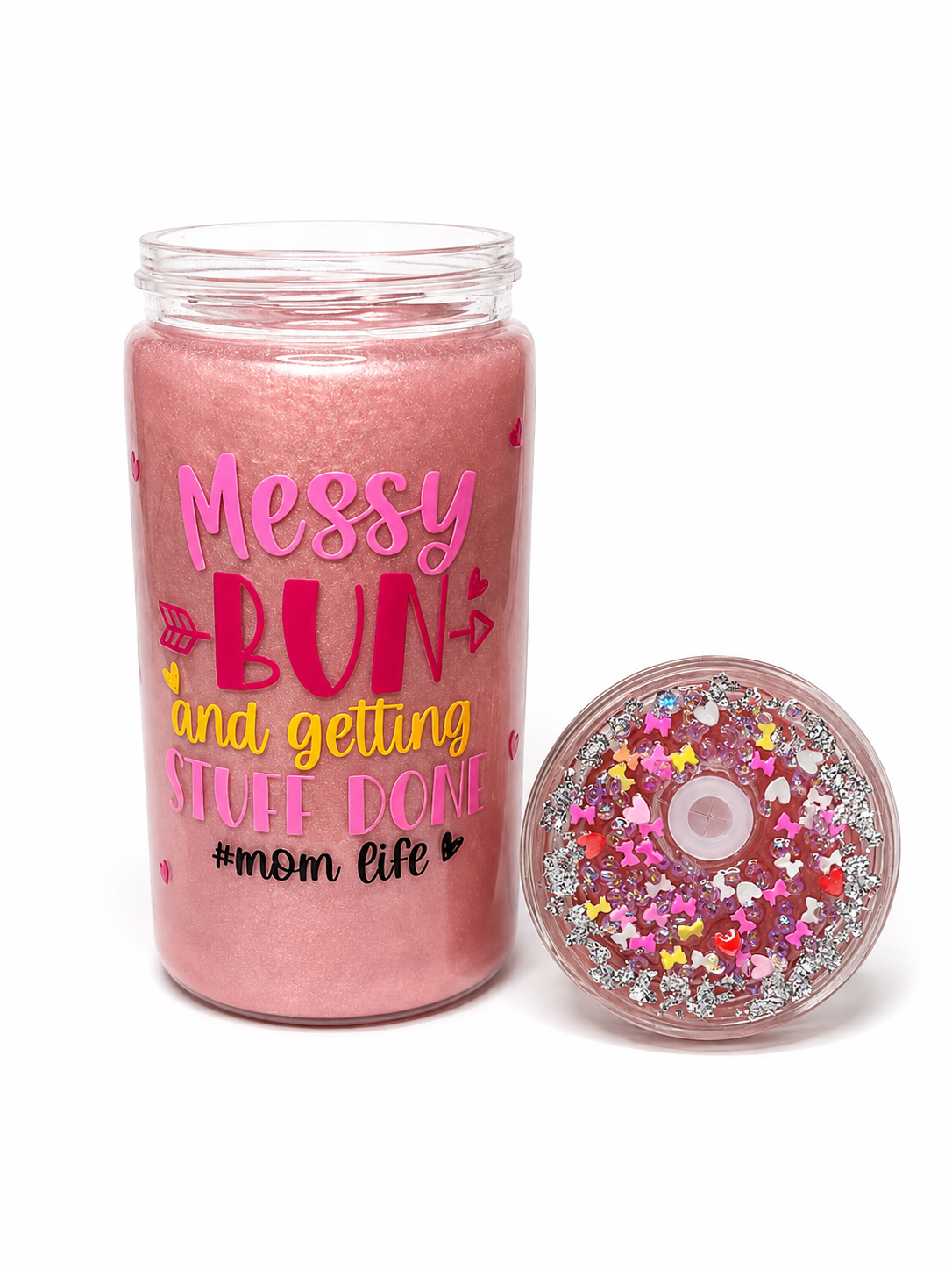 16oz - Premade Pink Shimmer Snowglobe Tumbler (no flow)