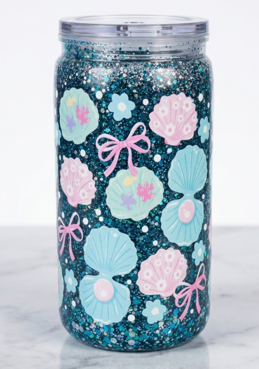 16oz - Premade Shell Snowglobe Tumbler (slow flow)